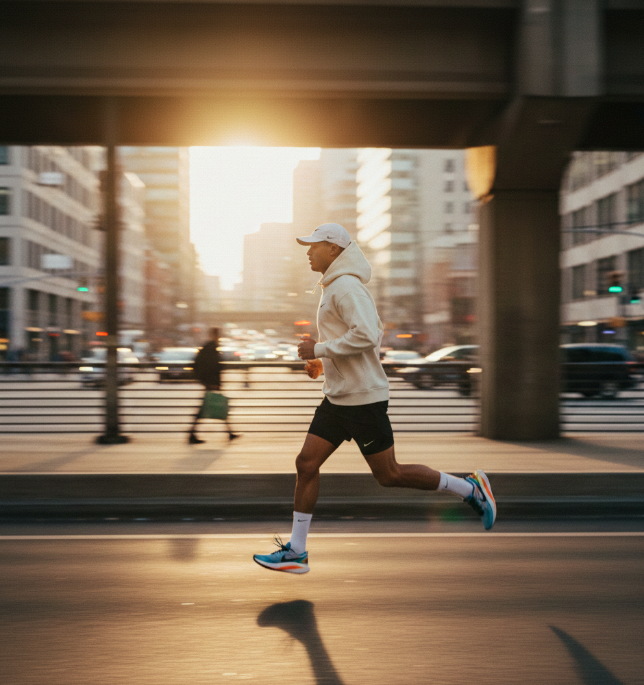 Athlete training outdoors in optimal weather conditions